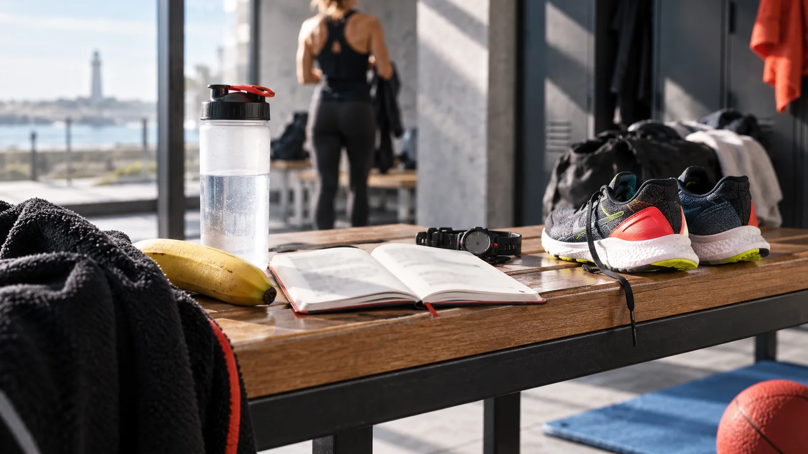 Carnet d’entraînement ouvert aux pages floues, nutrition du sportif