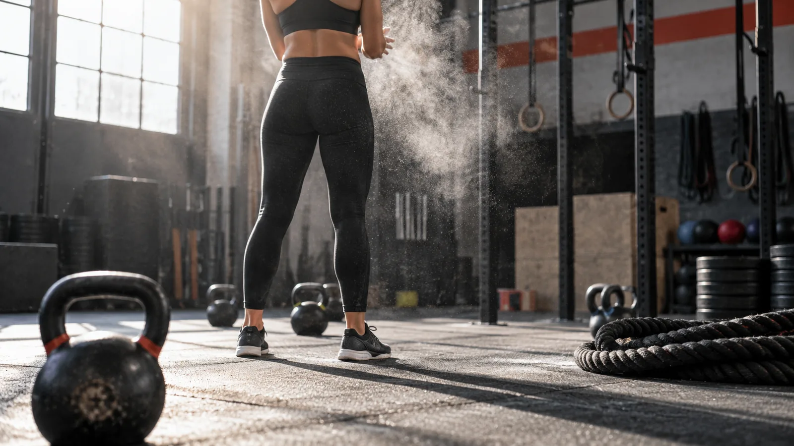 Box de crossfit avec kettlebells et cordes, nutrition et crossfit