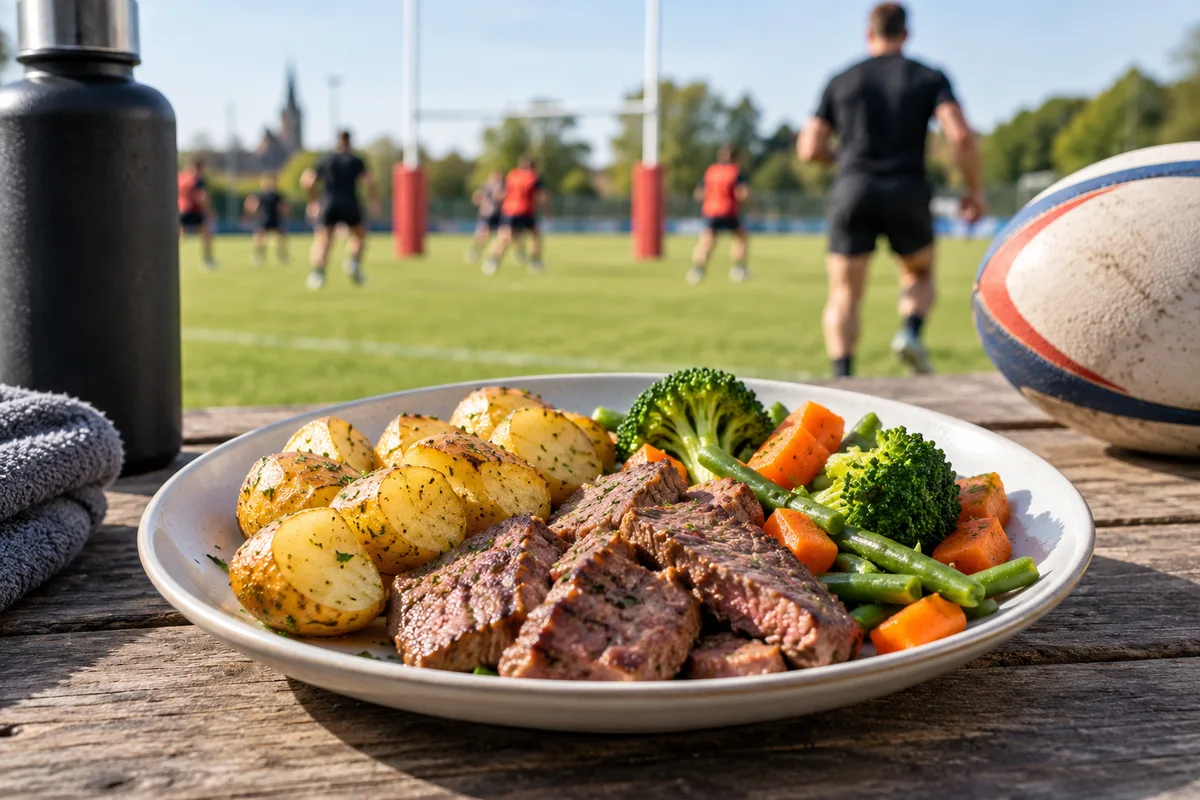Grande assiette de récupération, alimentation du rugbyman
