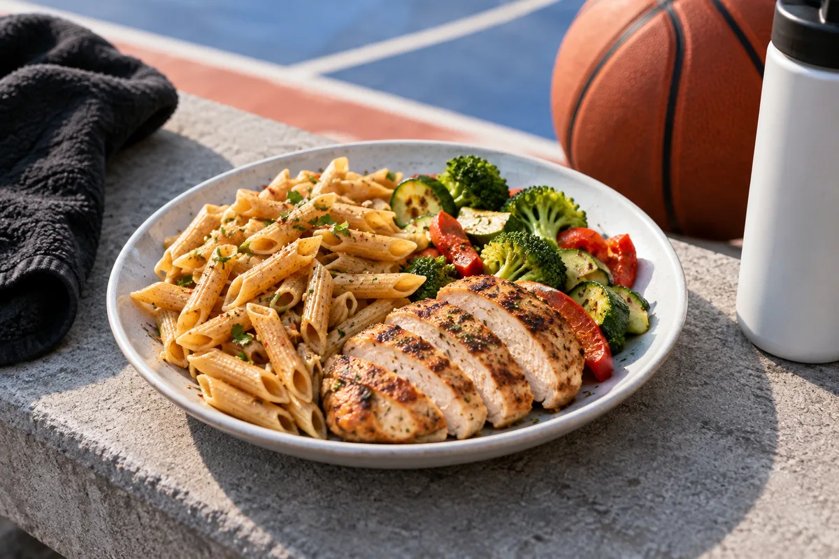 Assiette de pâtes, nutrition du basketteur